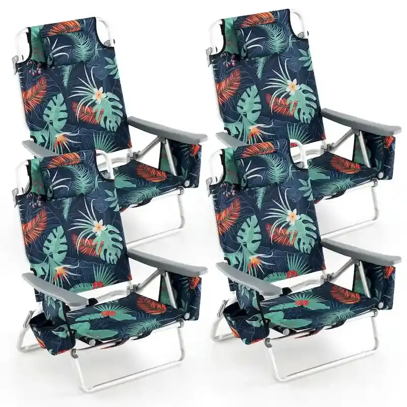 Portable Foldable Beach Chairs — 4-Pack Lightweight Outdoor Seats with 5-Angle Recline Options