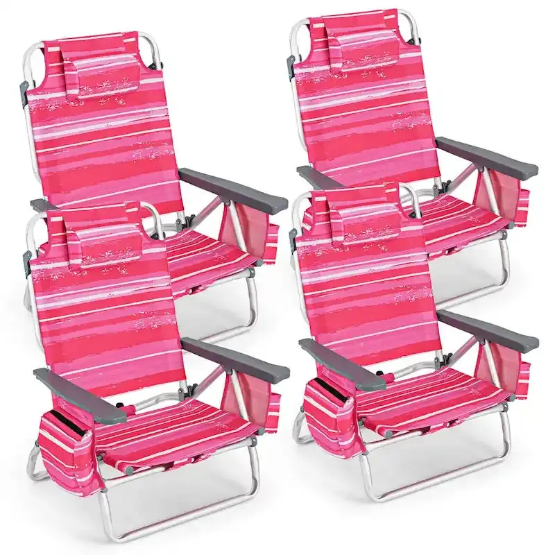 Portable Foldable Beach Chairs — 4-Pack Lightweight Outdoor Seats with 5-Angle Recline Options