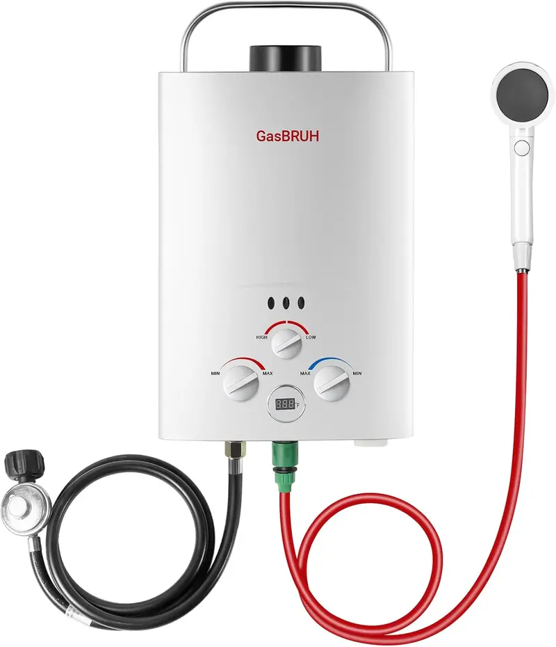 Portable Propane Tankless Water Heater – 1.58 GPM On-Demand Unit for RVs, Outdoors & Indoor Installations with Overheat Safeguards