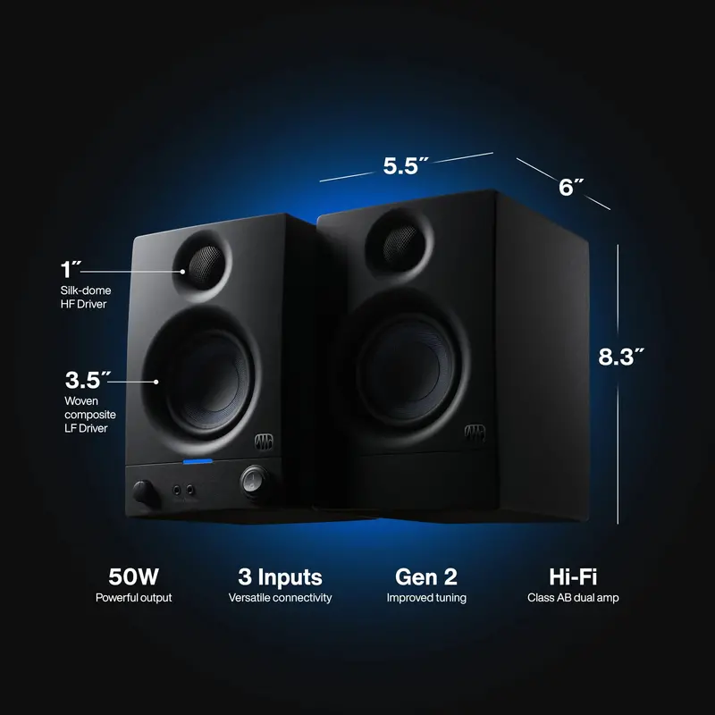 PreSonus Eris 3.5 Compact Powered Studio Monitor Speakers for Audio Production