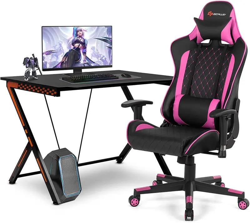 Racing-Style Gaming Desk and Ergonomic Chair Set with Lumbar Support & Adjustable Headrest