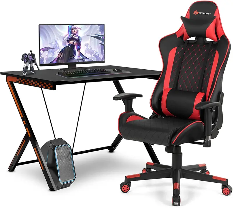 Racing-Style Gaming Desk and Ergonomic Chair Set with Lumbar Support & Adjustable Headrest