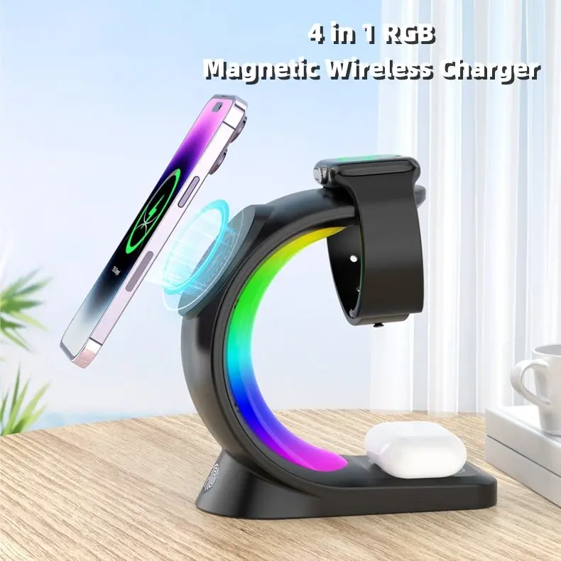 RGB-Illuminated 4-in-1 Wireless Charging Hub for MagSafe Devices
