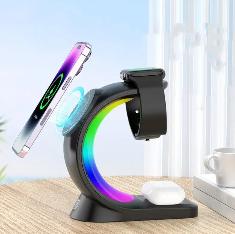 RGB-Illuminated 4-in-1 Wireless Charging Hub for MagSafe Devices