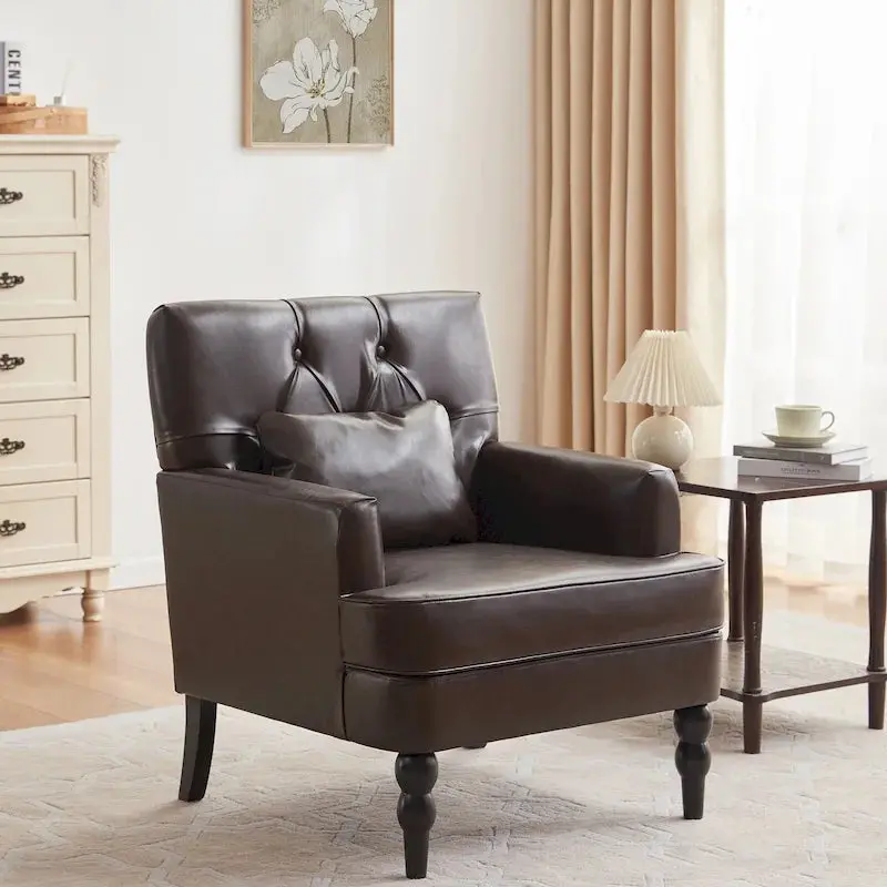 Set of 2 Swivel Accent Armchairs – Button-Tufted Upholstered Chairs with Lumbar Support Pillows