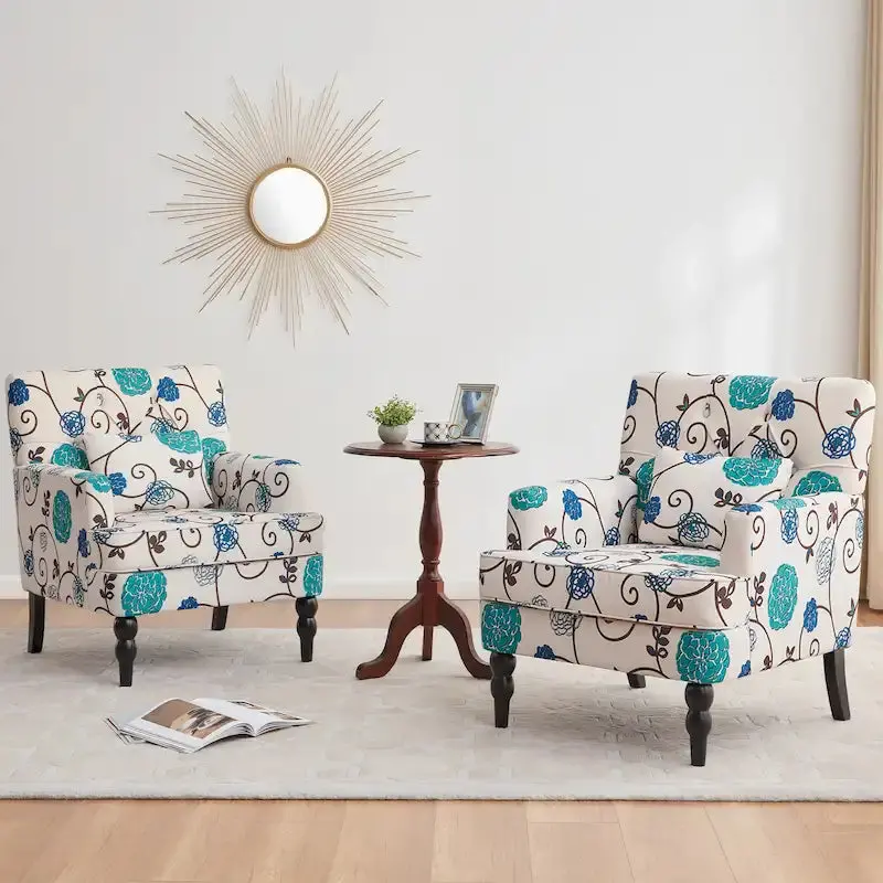 Set of 2 Swivel Accent Armchairs – Button-Tufted Upholstered Chairs with Lumbar Support Pillows