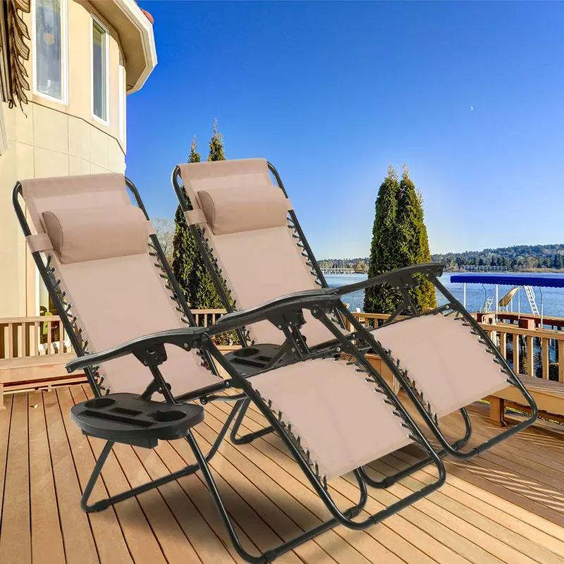 Set of Two Adjustable Zero Gravity Patio Recliners – Foldable Outdoor Loungers