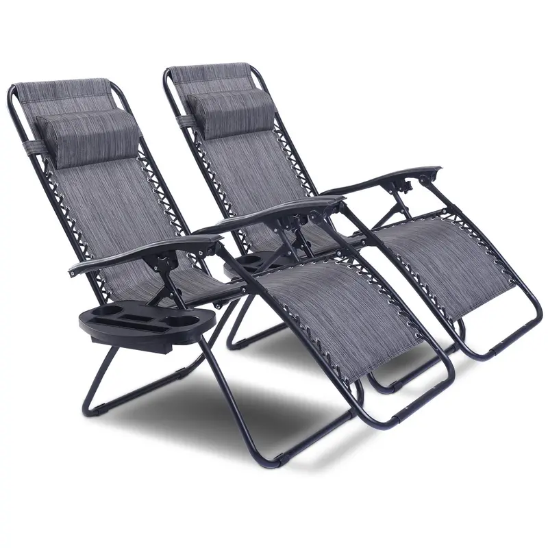 Set of Two Adjustable Zero Gravity Patio Recliners – Foldable Outdoor Loungers