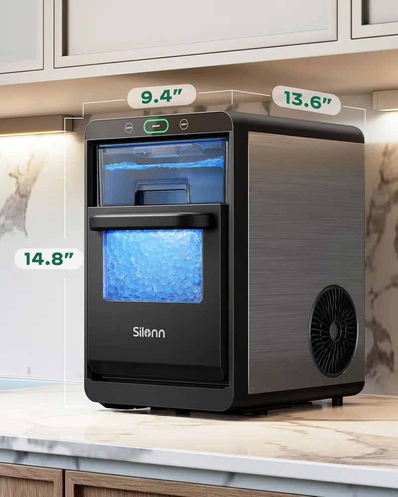 Silonn Nugget Ice Maker for Countertops – Pull-Out Reservoir, Removable Ice Bin, Rapid Ice Production Cycle & Compact Footprint