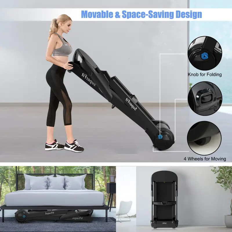 Slim-Folding Electric Treadmill – Superfit Compact Treadmill Designed for Small Apartments and Home Gyms