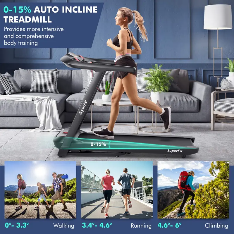 Smart Folding Treadmill – 4.75 HP Motor, 15% Auto Incline, Voice Control & Full App Integration 2