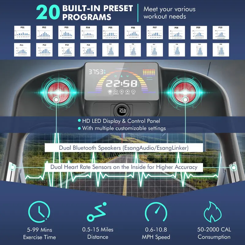 Smart Folding Treadmill – 4.75 HP Motor, 15% Auto Incline, Voice Control & Full App Integration