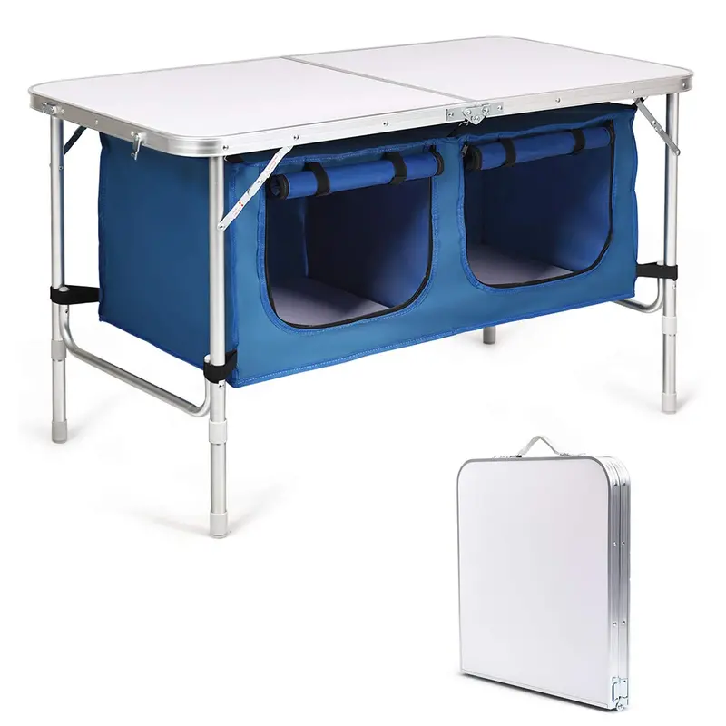 Space-Saving Folding Outdoor Table with Built-In Storage Compartment