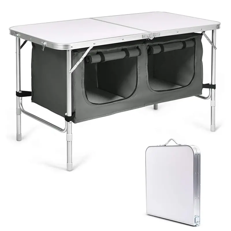 Space-Saving Folding Outdoor Table with Built-In Storage Compartment