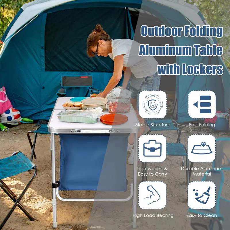 Space-Saving Folding Outdoor Table with Built-In Storage Compartment