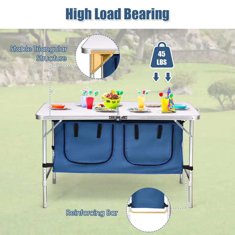 Space-Saving Folding Outdoor Table with Built-In Storage Compartment