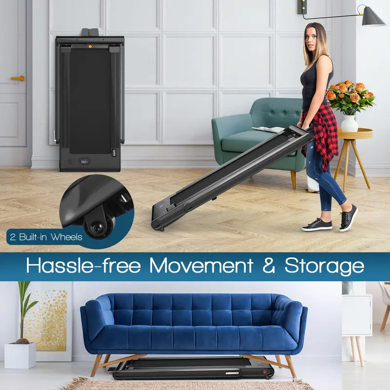 Space-Saving Under-Desk Treadmill – Foldable Electric Model with 2.25HP Motor and Digital LED Interface