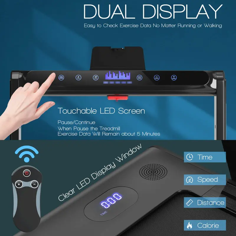 Space-Saving Under-Desk Treadmill – Foldable Electric Model with 2.25HP Motor and Digital LED Interface