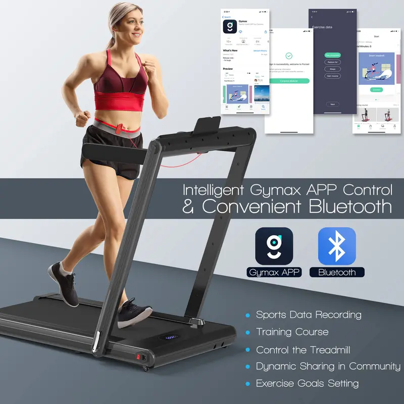 Space-Saving Under-Desk Treadmill – Foldable Electric Model with 2.25HP Motor and Digital LED Interface
