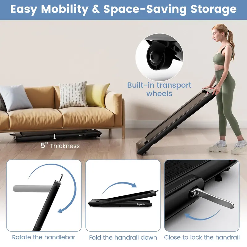 Space-Saving Under-Desk Walking Treadmill with Touchscreen Interface and 2.25 HP Motor