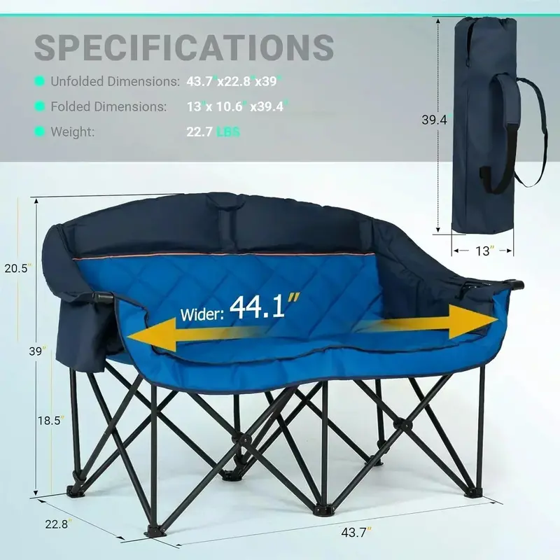 Spacious Outdoor Two-Seater Chair – Large-Footprint Foldable Lawn Sofa for Shared Relaxation