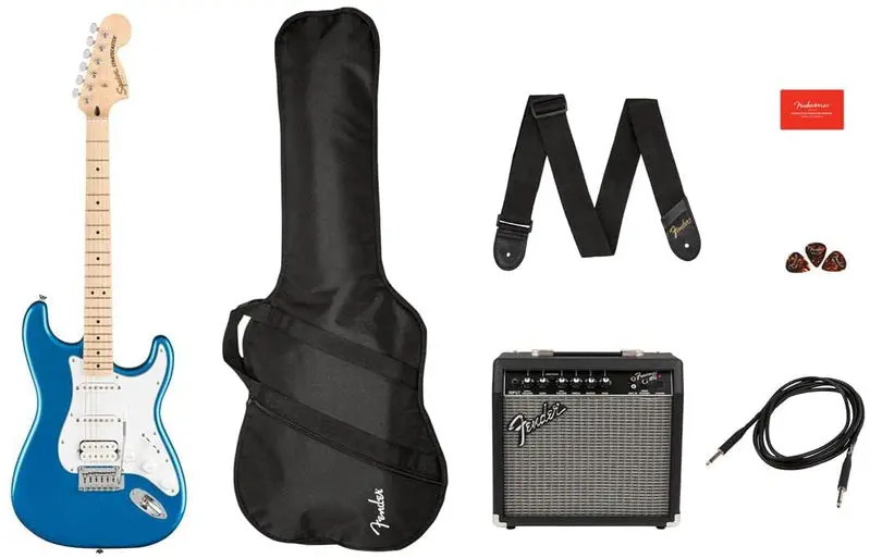 Squier Affinity Stratocaster HSS Starter Pack – Includes 10W Amp, Cable, Strap, and Picks