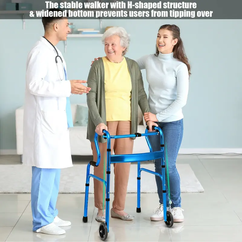 Standard Folding Walker – Sturdy Mobility Aid Supporting Up to 440 Pounds