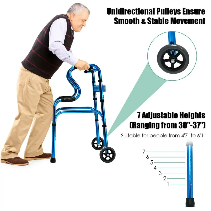 Standard Folding Walker – Sturdy Mobility Aid Supporting Up to 440 Pounds