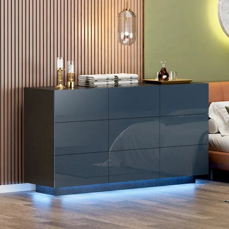 Tall 9-Drawer LED-Lit Dresser – Modern Bedroom Storage Tower with Ambient Lighting
