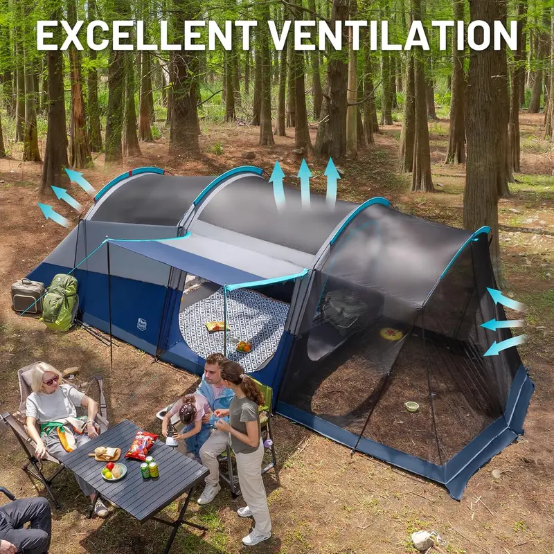 TIMBER RIDGE 8-Person Waterproof Tunnel Tent with Double-Layer Construction for Family Camping 2