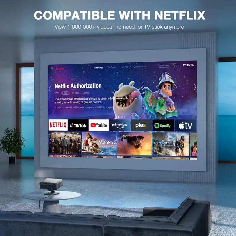 TOF-Enabled 4K Smart Projector Delivering 2500 ANSI Lumens, Real-Time Auto Focus, and Preloaded Streaming Services 2