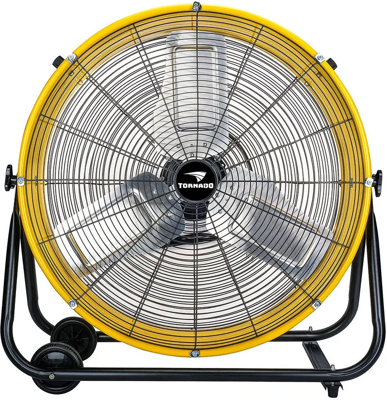Tornado Industrial Air Circulator – 24-Inch UL-Certified Drum Fan, 3-Speed, 7800 CFM Output (Yellow)