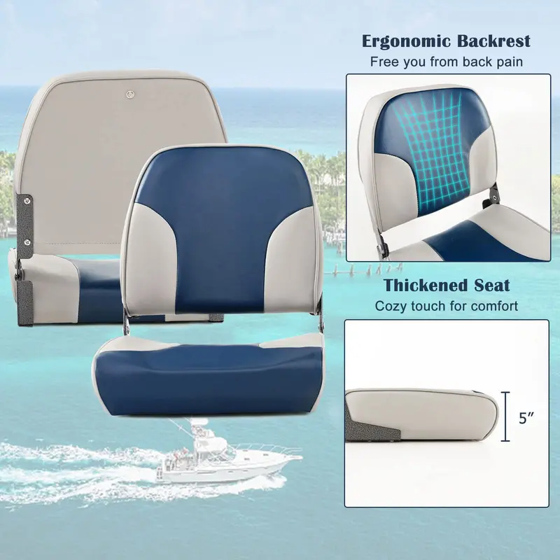 Twin Low-Back Folding Boat Seats – Marine-Grade Aluminum Frame & Stainless Steel Hardware