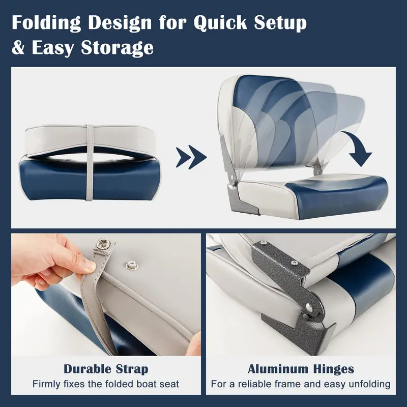 Twin Low-Back Folding Boat Seats – Marine-Grade Aluminum Frame & Stainless Steel Hardware