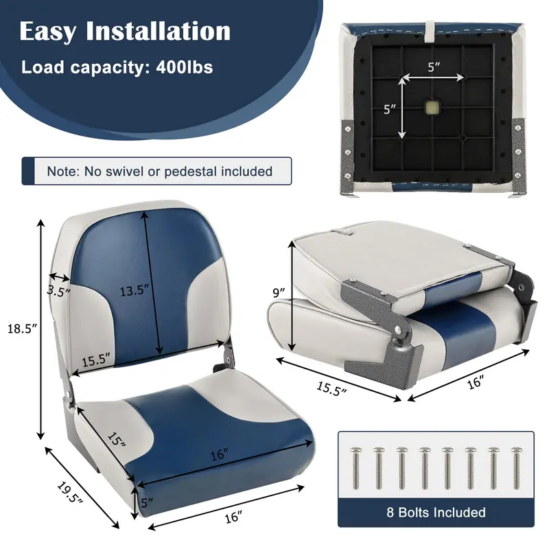 Twin Low-Back Folding Boat Seats – Marine-Grade Aluminum Frame & Stainless Steel Hardware