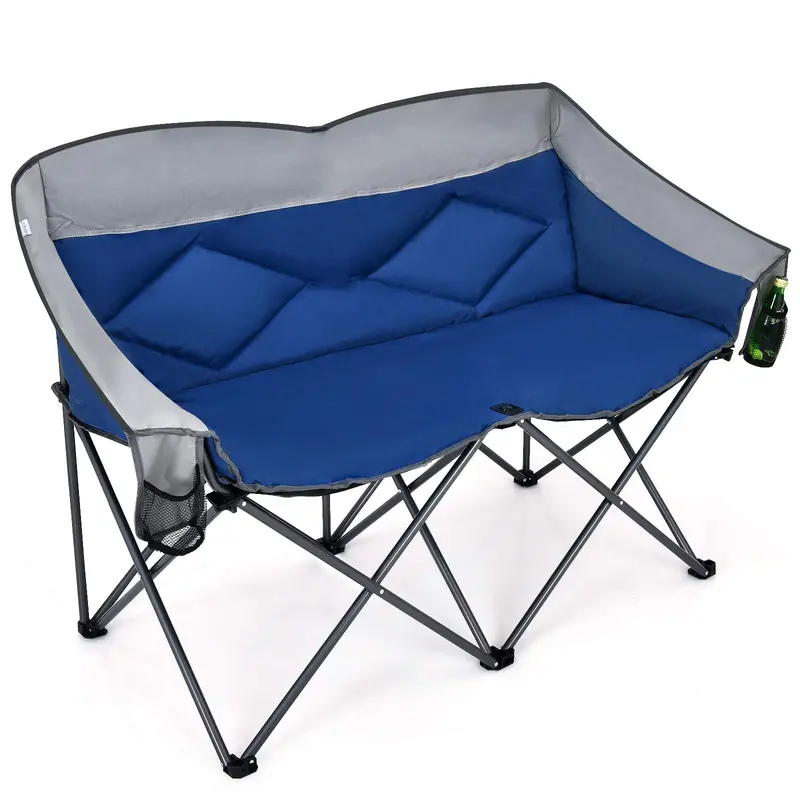 Two-Person Folding Loveseat – Padded High-Back Camping Chair with Carry Bag