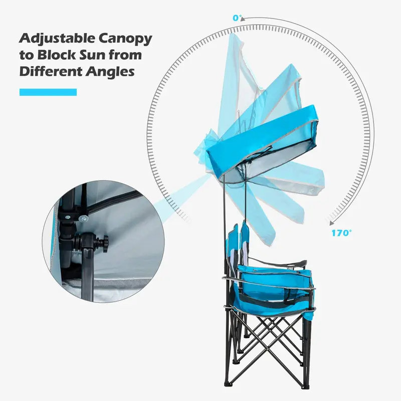Two-Person Portable Camping Chair Featuring Built-in Sunshade Canopy