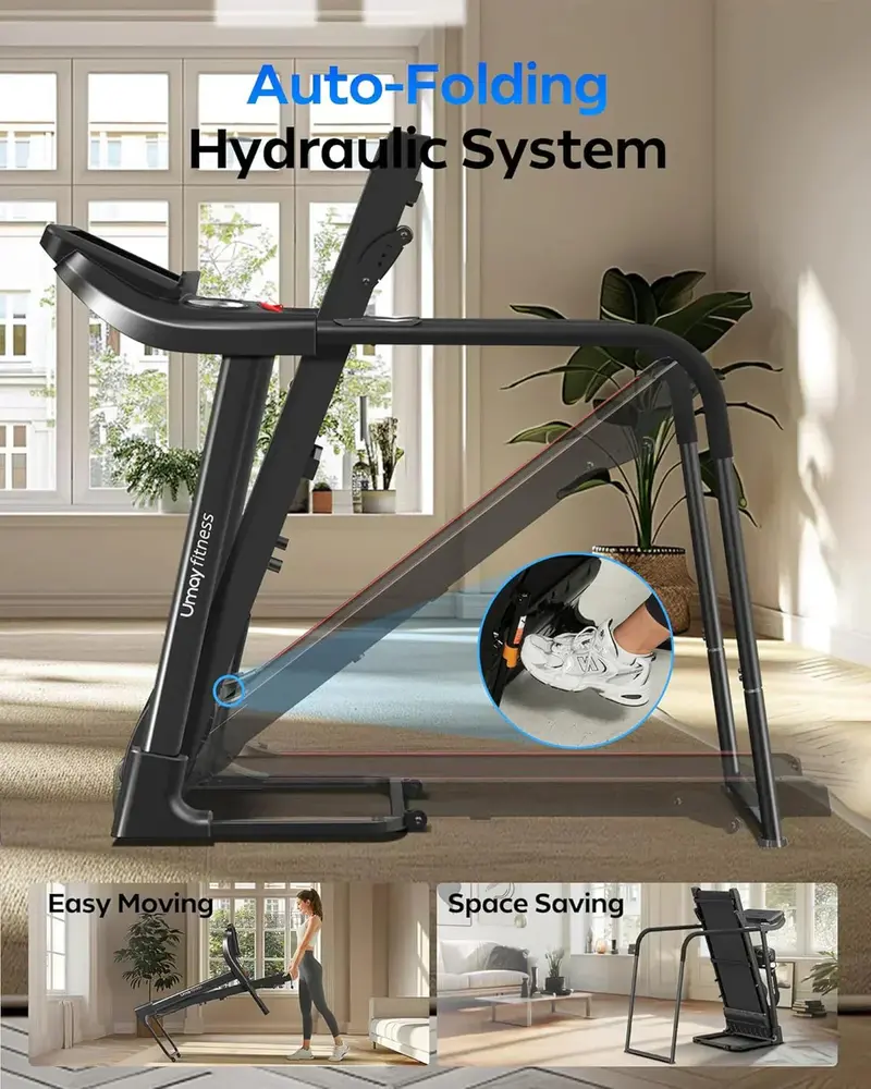 UMAY Foldable Treadmill – Low-Noise Home Exercise Machine with Heart Rate Monitoring