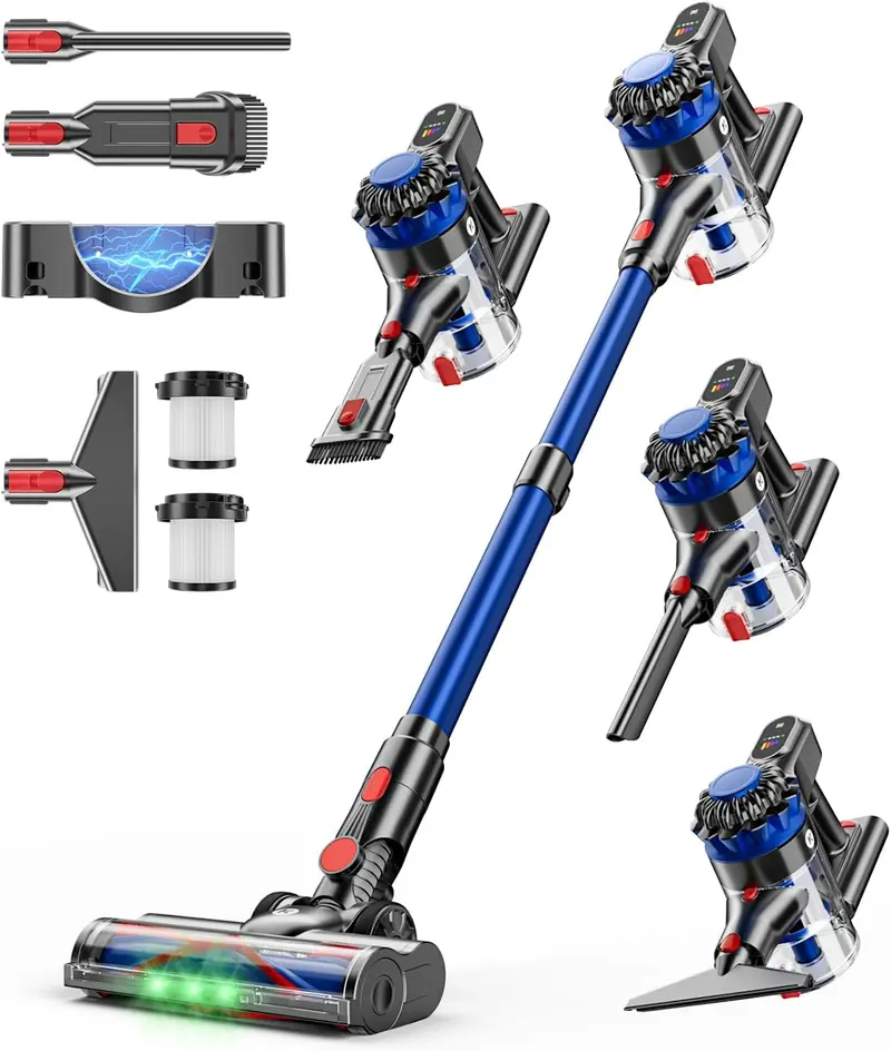 Versatile 8-in-1 Cordless Vacuum – 500W Motor, 40KPa Suction, 60-Min Battery, LED Display, Anti-Tangle System & Wall-Charging Station