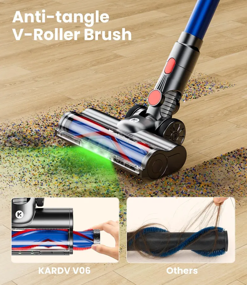 Versatile 8-in-1 Cordless Vacuum – 500W Motor, 40KPa Suction, 60-Min Battery, LED Display, Anti-Tangle System & Wall-Charging Station