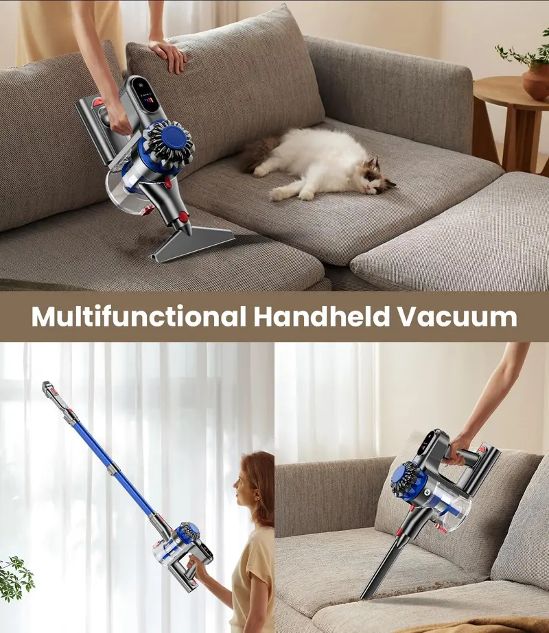 Versatile 8-in-1 Cordless Vacuum – 500W Motor, 40KPa Suction, 60-Min Battery, LED Display, Anti-Tangle System & Wall-Charging Station
