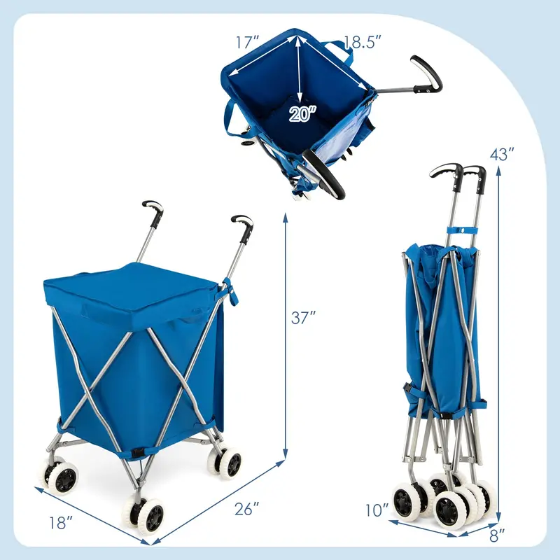 Versatile Foldable Grocery Trolley – Removable Oxford Fabric Liner & Quiet, Smooth-Rolling Casters