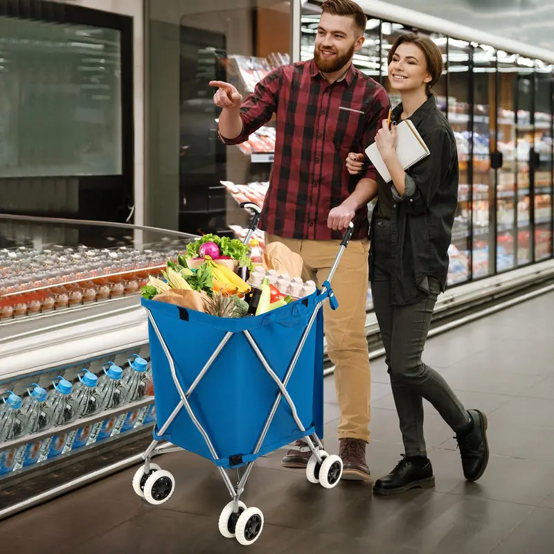 Versatile Foldable Grocery Trolley – Removable Oxford Fabric Liner & Quiet, Smooth-Rolling Casters 2