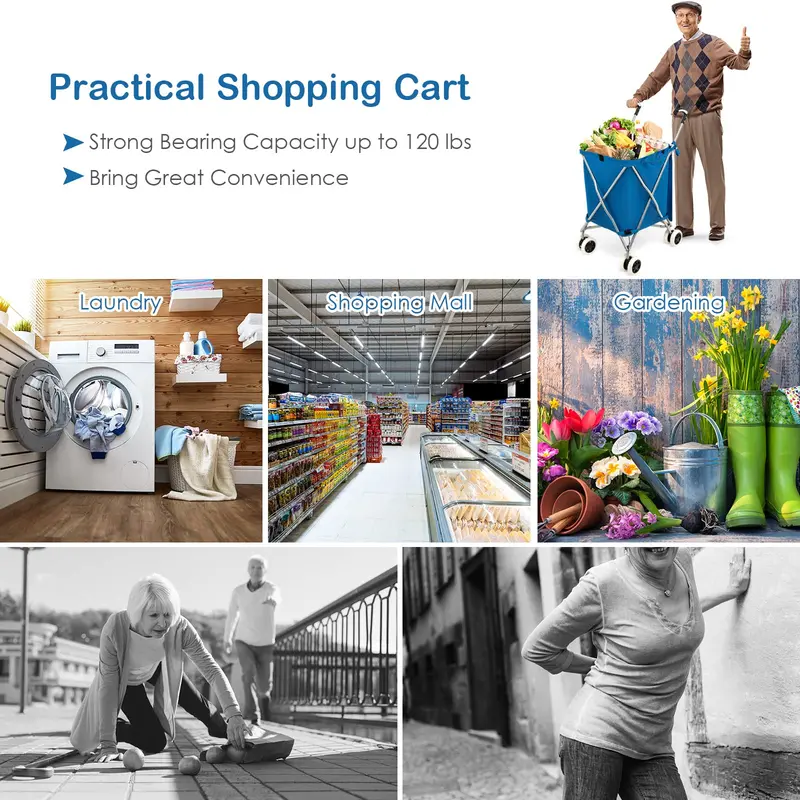 Versatile Foldable Grocery Trolley – Removable Oxford Fabric Liner & Quiet, Smooth-Rolling Casters