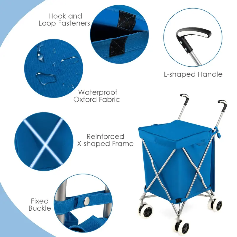 Versatile Foldable Grocery Trolley – Removable Oxford Fabric Liner & Quiet, Smooth-Rolling Casters