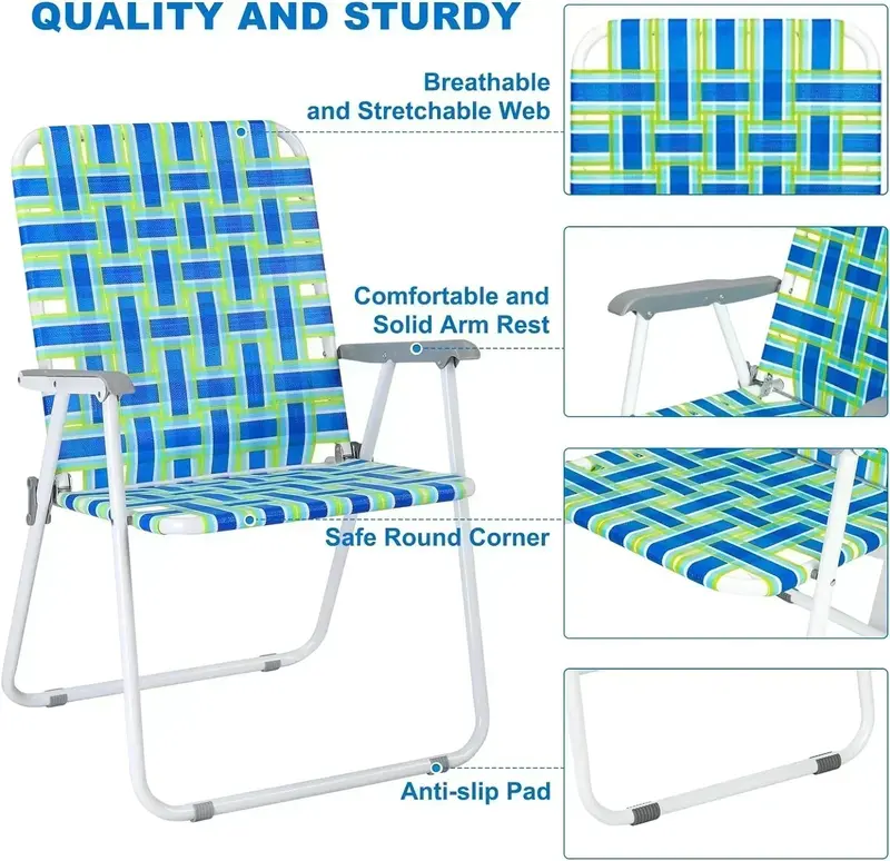 VINGLI Portable Webbed Lawn Chairs – 2-Pack Lightweight Folding Beach and Backyard Seating