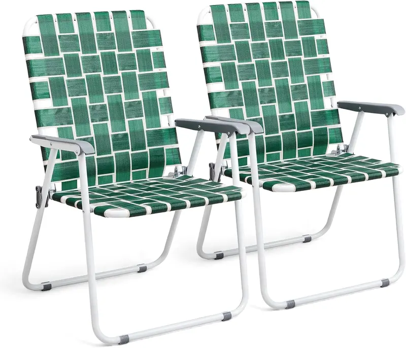 VINGLI Portable Webbed Lawn Chairs – 2-Pack Lightweight Folding Beach and Backyard Seating