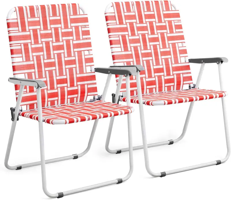 VINGLI Portable Webbed Lawn Chairs – 2-Pack Lightweight Folding Beach and Backyard Seating