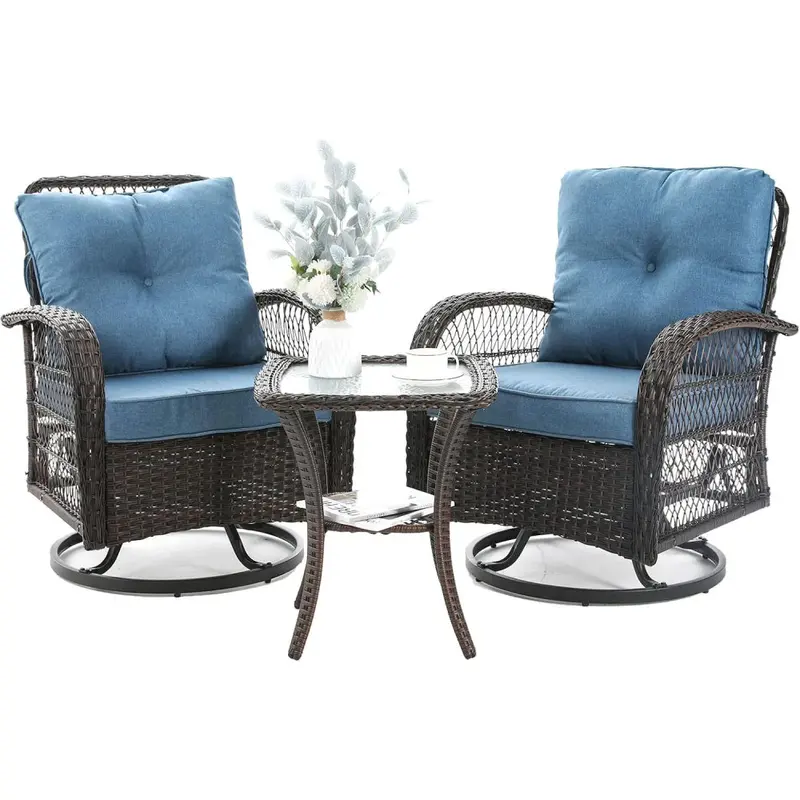 VONZOY 3-Piece Outdoor Rocking Chair Set with Plush Thick Cushions