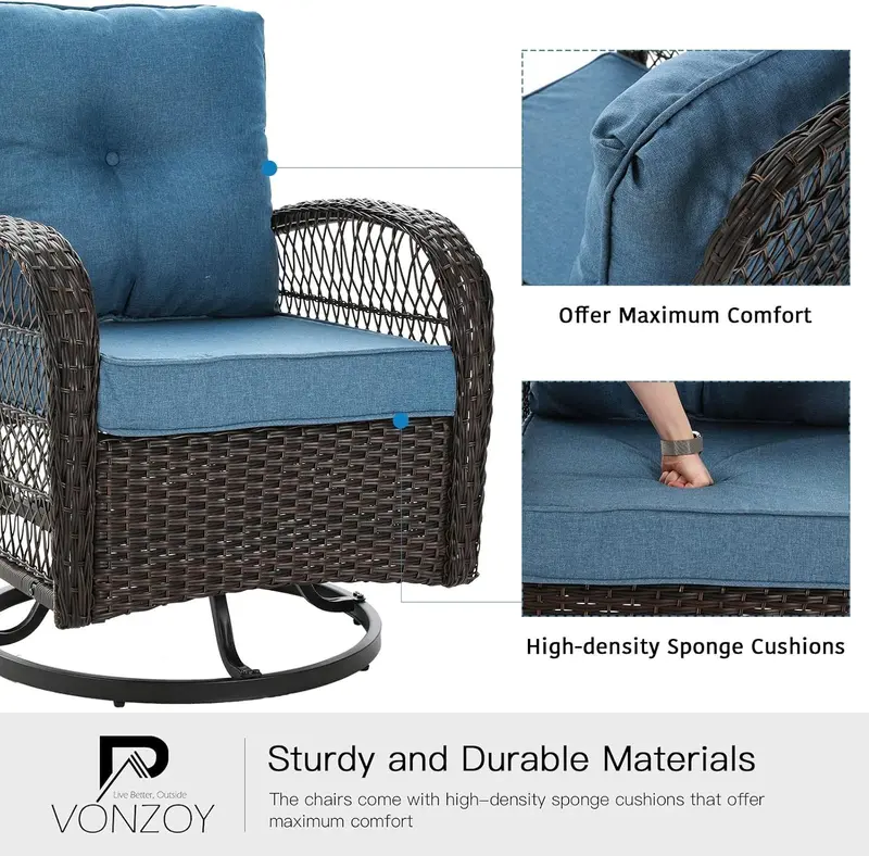 VONZOY 3-Piece Outdoor Rocking Chair Set with Plush Thick Cushions